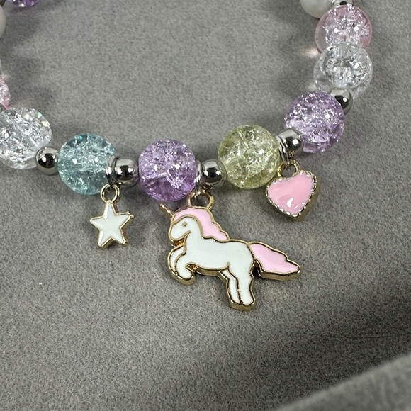 ✨Pastel Beaded Unicorn Charm Bracelet | Cute Kids Jewelry | Glitter Beads - Picture 3 of 5